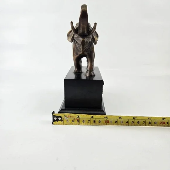 Vtg Elephant Bronze Sculpture - 8x7 Hot Cast, Stunning Wood Base Design.